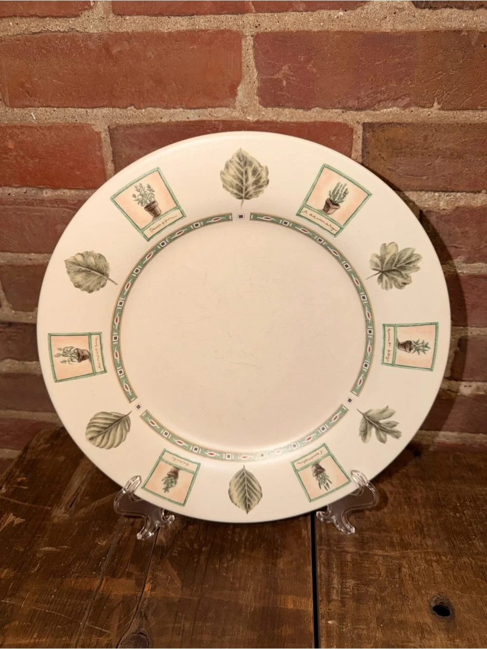 Pfaltzgraff Cream Dinner & Salad Plate Set Green Botanical Accents Set of 2 Vtg